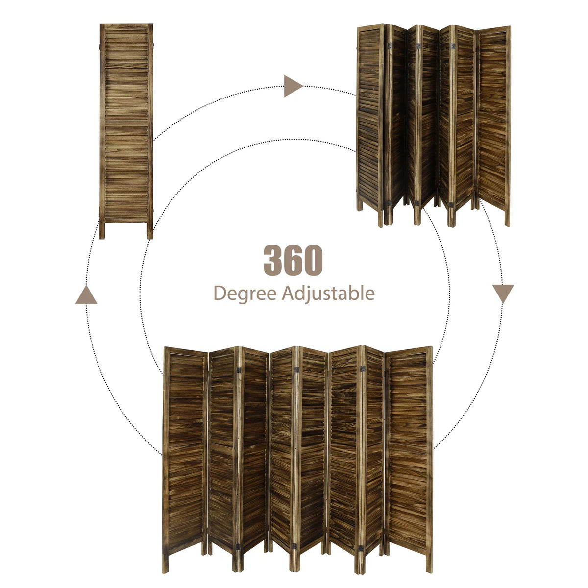 8 Panel Folding Room Divider Privacy Screen 5.6Ft Tall Brown Y6201