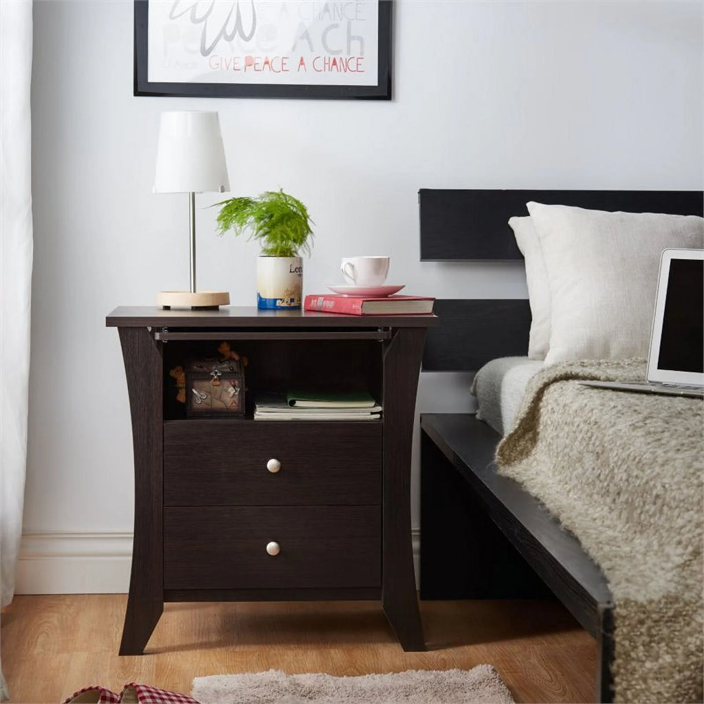 Wood 2-Drawer End Table with Tray in Espresso J31103