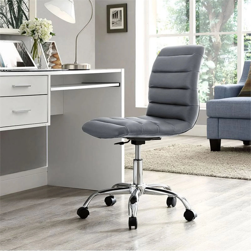 Gray Vinyl Nylon Mid-Back Armless Swivel Office Chair O32532