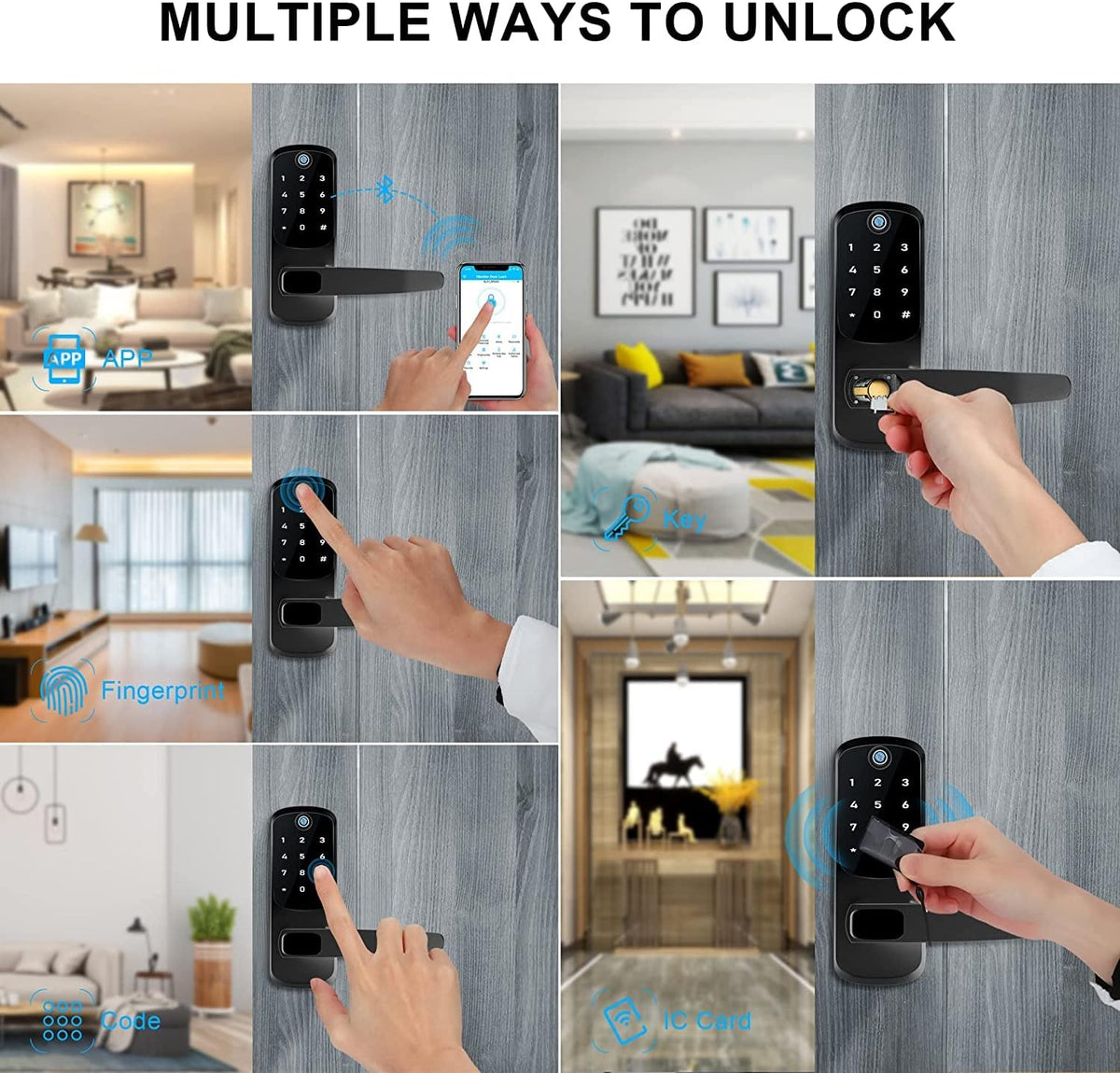 Black 5-in-1 Smart Door Lock with Keypad N1328