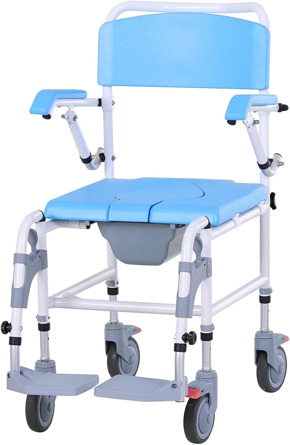 Blue Rolling Shower Commode Wheelchair with Detachable Bucket C8929