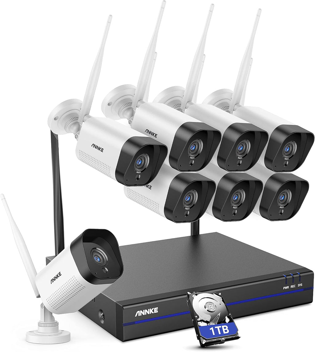 8CH Wireless Security Camera System with 1TB Hard Drive and 8 1440P Outdoor WiFi IP Cameras P7385