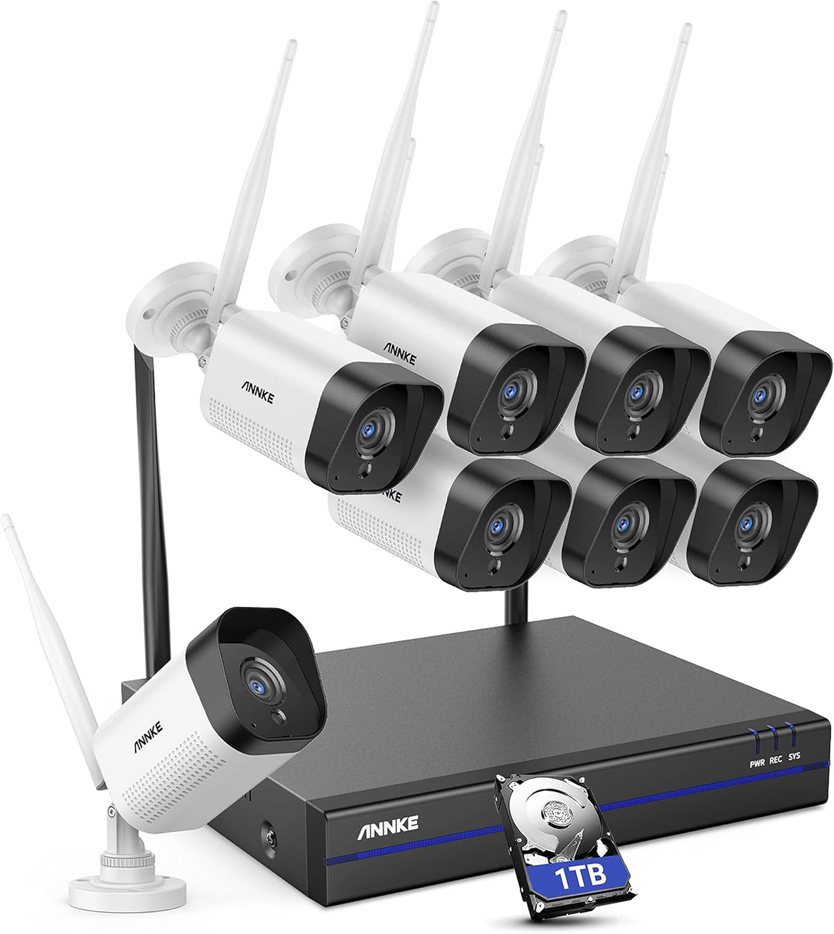 8CH Wireless Security Camera System with 1TB Hard Drive and 8 1440P Outdoor WiFi IP Cameras P7385