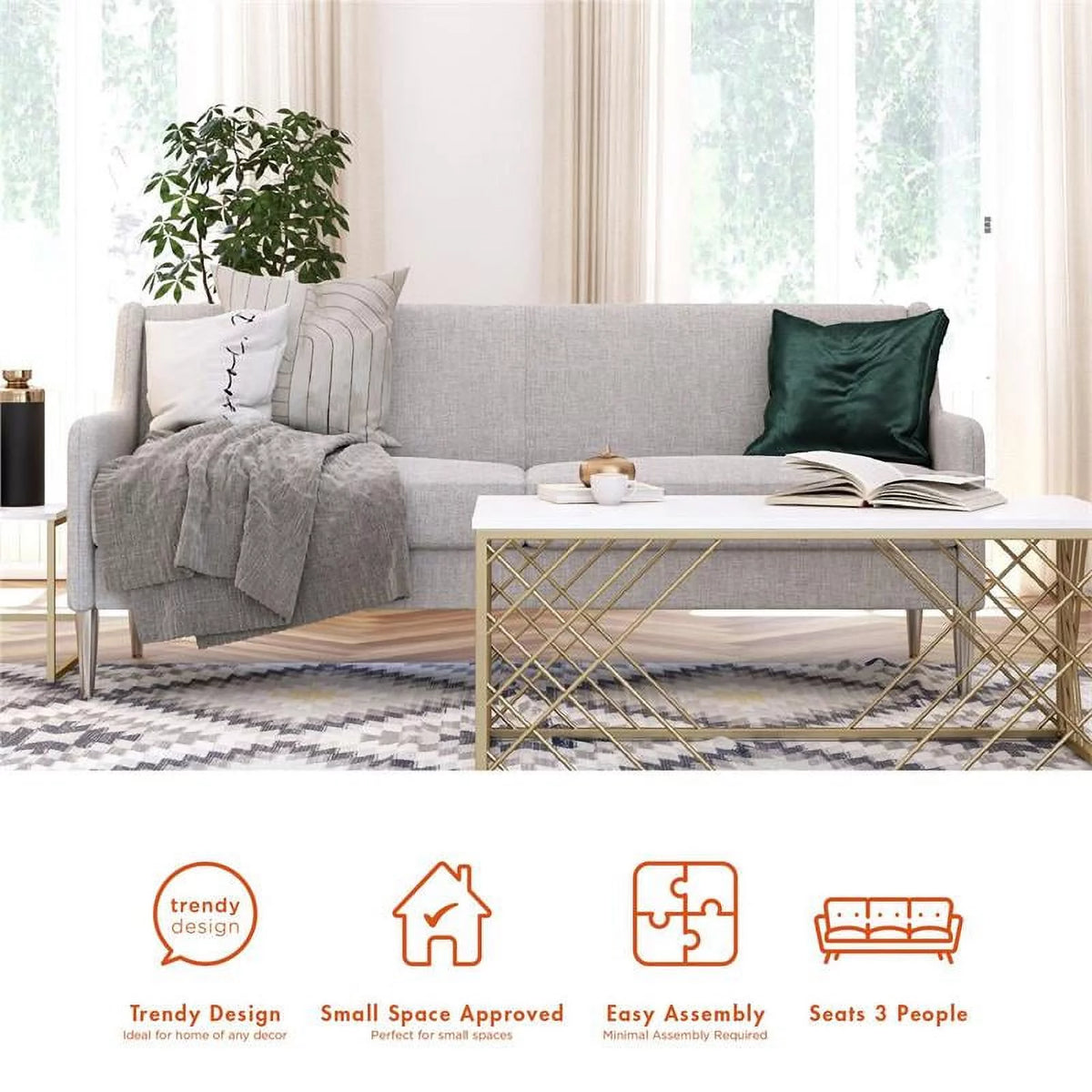 Light Gray Linen Sofa with Steel Legs L3043