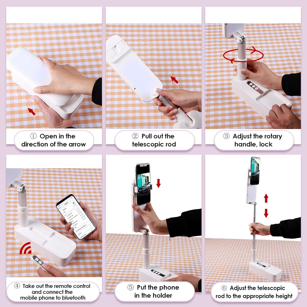 Foldable Phone Holder with LED Light, 360° Rotation, 44 Inch Stand, Pack of 2 U943475
