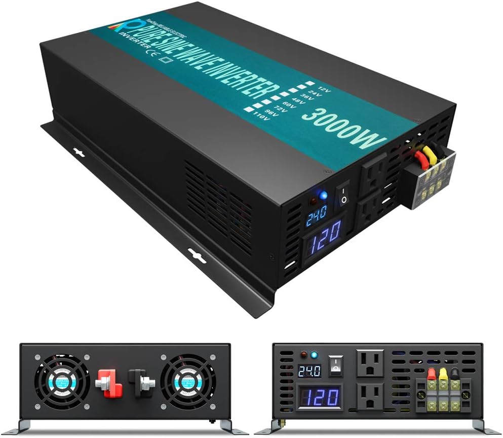 3000W Pure Sine Wave Inverter 24V DC to 120V AC 60HZ with LED Display L648781