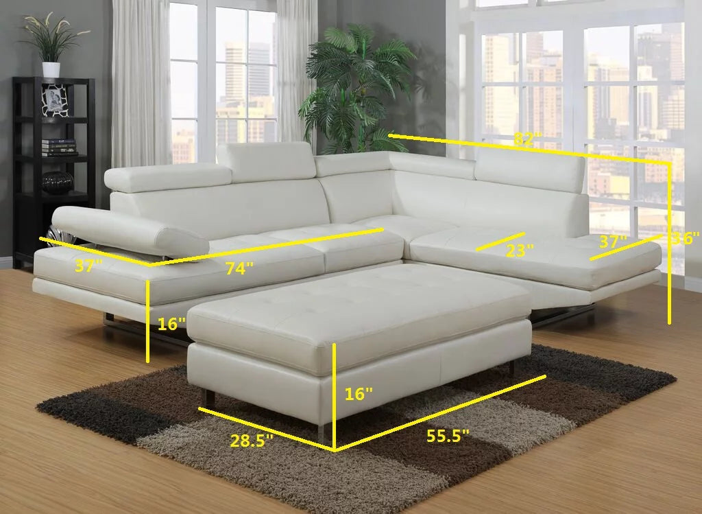 White 3-piece Bonded Leather Sectional Sofa Set N4660