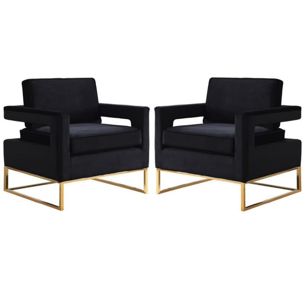2 Piece Velvet Accent Chair Set in Black and Gold A6638