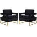 2 Piece Velvet Accent Chair Set in Black and Gold A6638