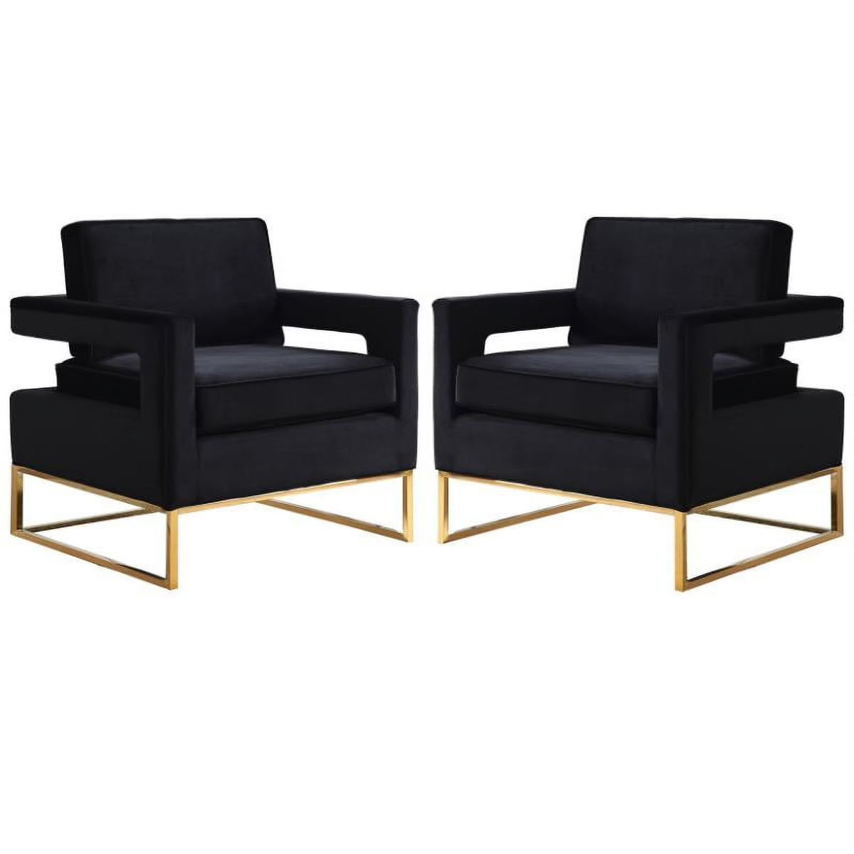 2 Piece Velvet Accent Chair Set in Black and Gold A6638
