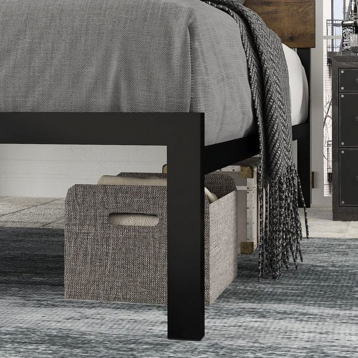 Twin Size Platform Bed Frame with Wood Headboard and Metal Slats F99101