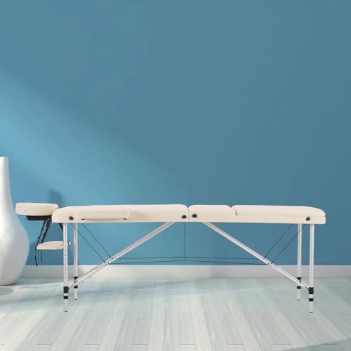 Portable Aluminum Alloy 3 Folding Massage Table with Backrest White Z983191