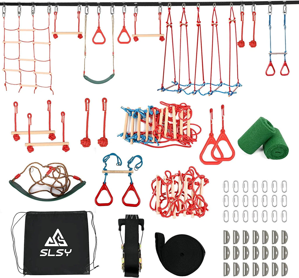 60ft Ninja Warrior Obstacle Course for Kids with Carry Bag H169468