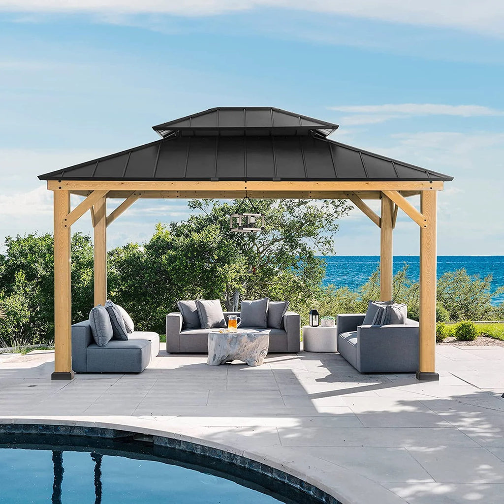 Cedar Wood Frame Gazebo with Metal Roof D7861