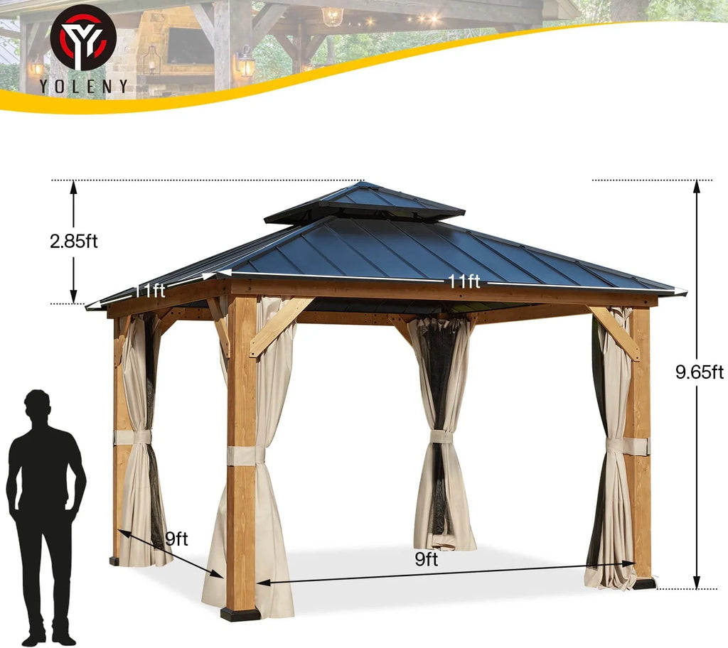 Cedar Wood Frame Gazebo with Metal Roof D7861