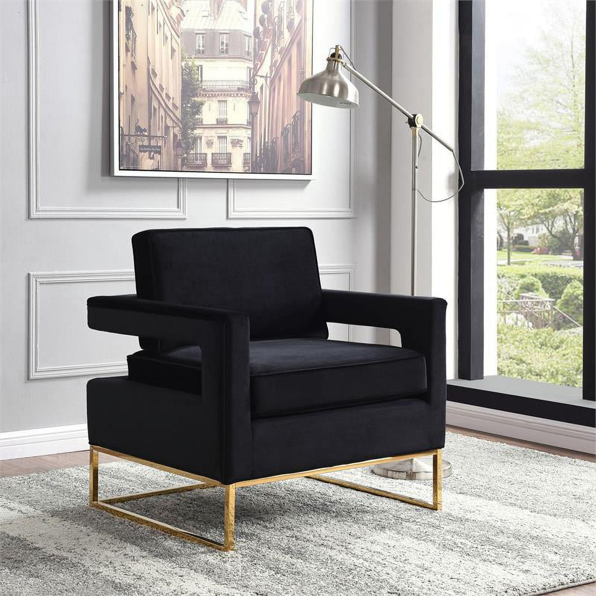 2 Piece Velvet Accent Chair Set in Black and Gold A6638