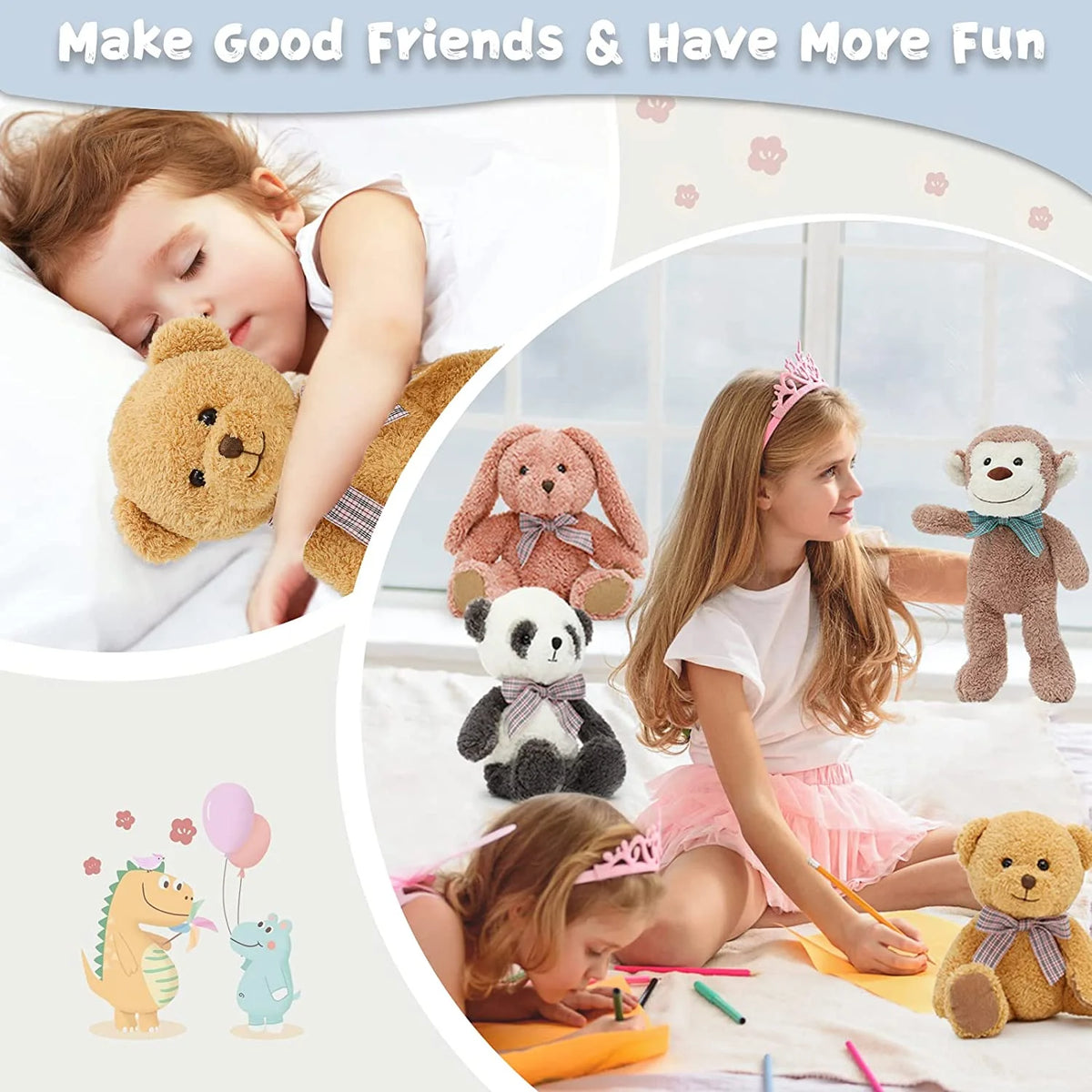 5 Packs Soft Stuffed Animals Teddy Bear, Monkey, Panda, Rabbit, 12.5" D325239