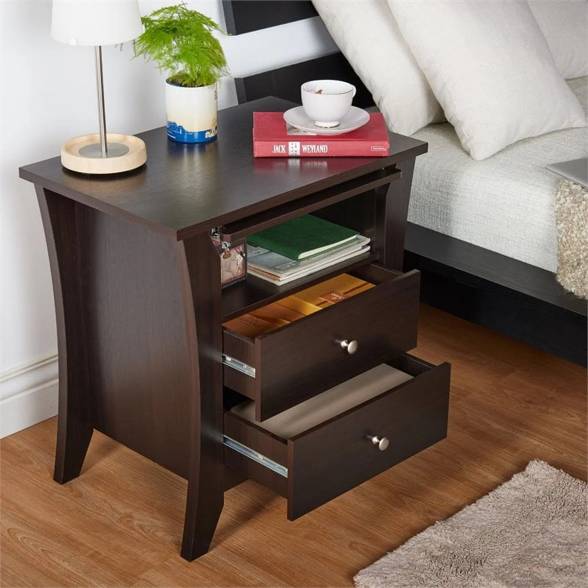 Wood 2-Drawer End Table with Tray in Espresso J31103
