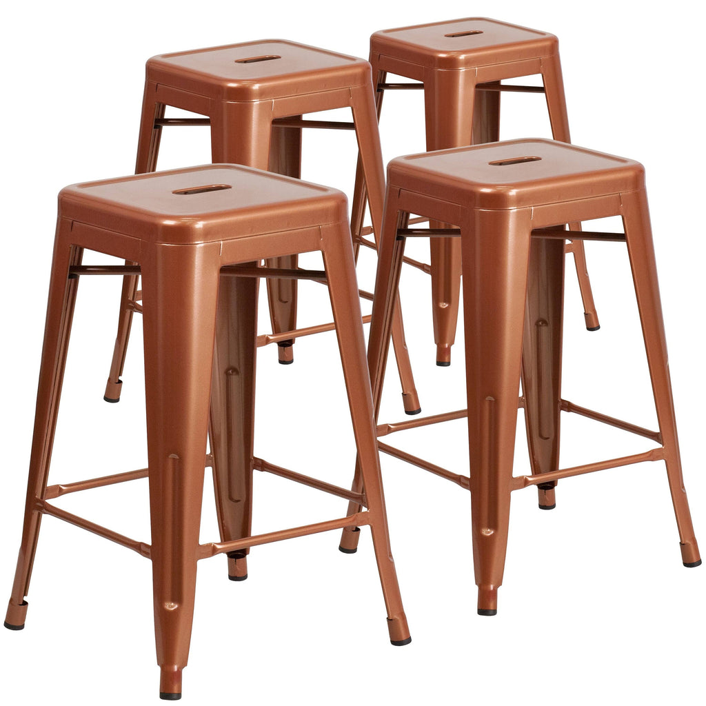 White Metal Square Backless Stool V856