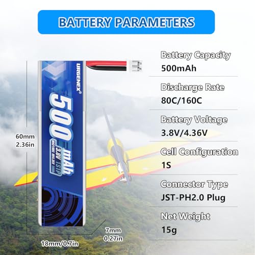 1S 500mAh 3.8V HV Lipo Battery 80C RC Drone Battery with PH2.0 Plug H476972