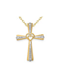 10K Yellow Gold Cross Pendant Necklace with Chain and Diamond Accent D284