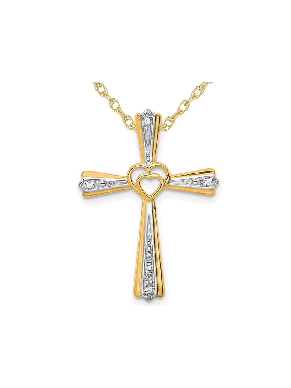 10K Yellow Gold Cross Pendant Necklace with Chain and Diamond Accent D284