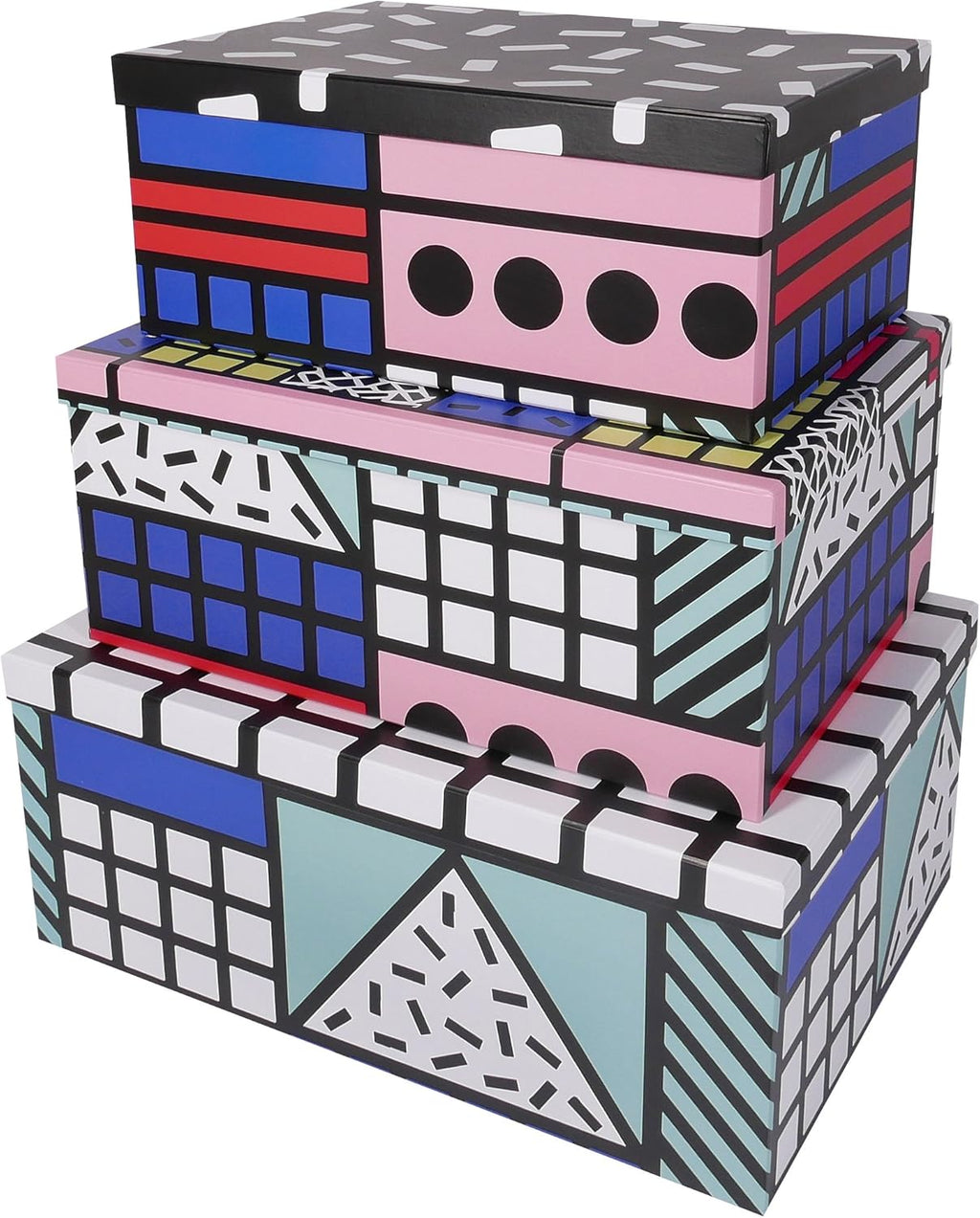 Decorative Storage Cardboard Boxes with Lids, Set of 3, Tropical G230