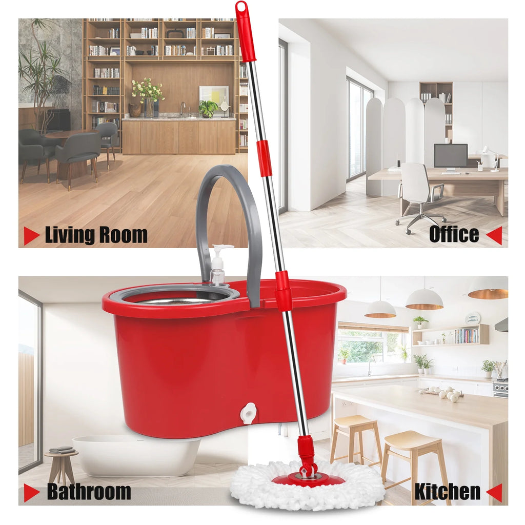 Red & Gray Microfiber Spin Mop and Bucket with 3 Mop Heads E1828