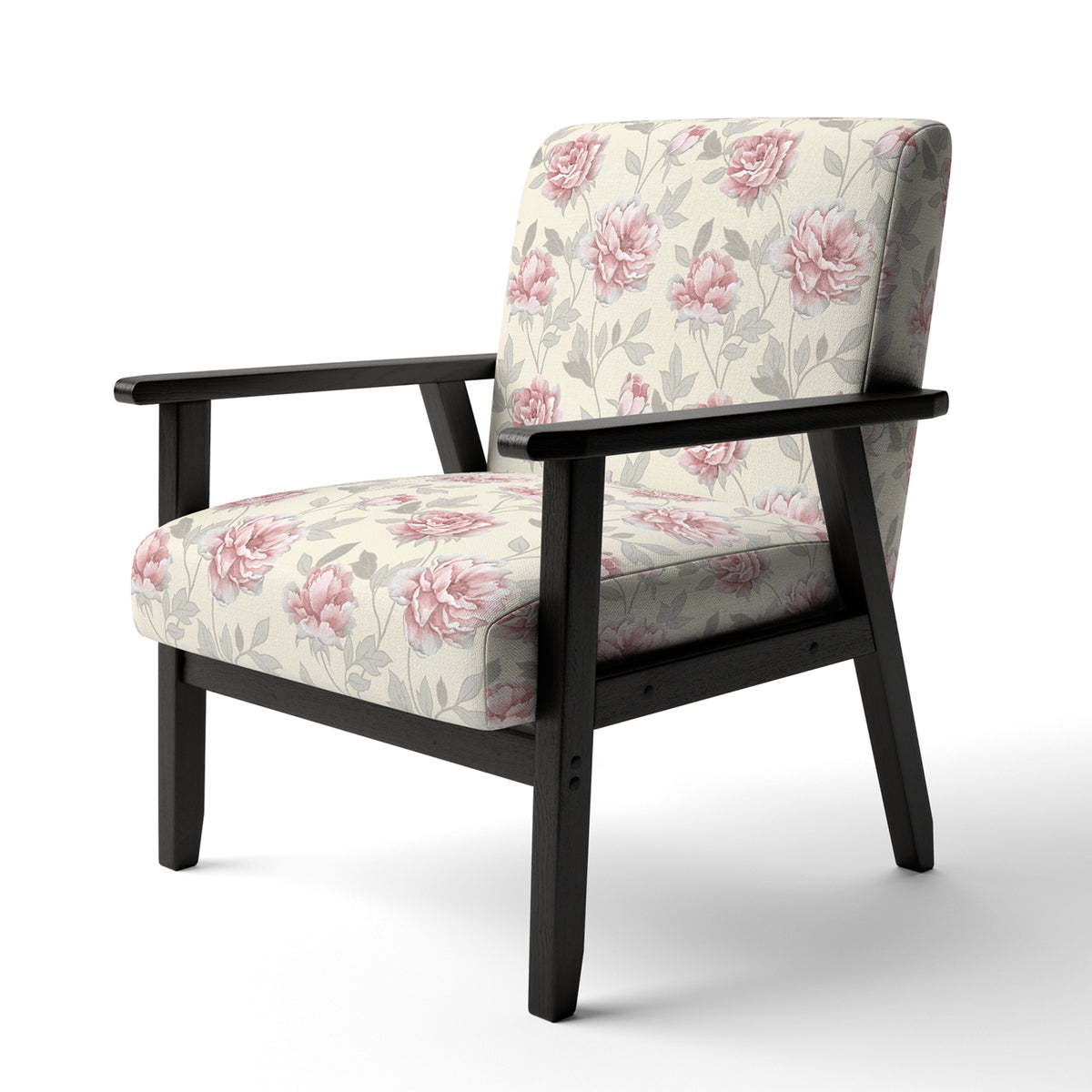 Pink Flowers and Grey Leaf Upholstered Accent Chair G525