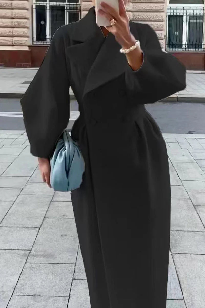 Solid Turndown Collar Outerwear E217455