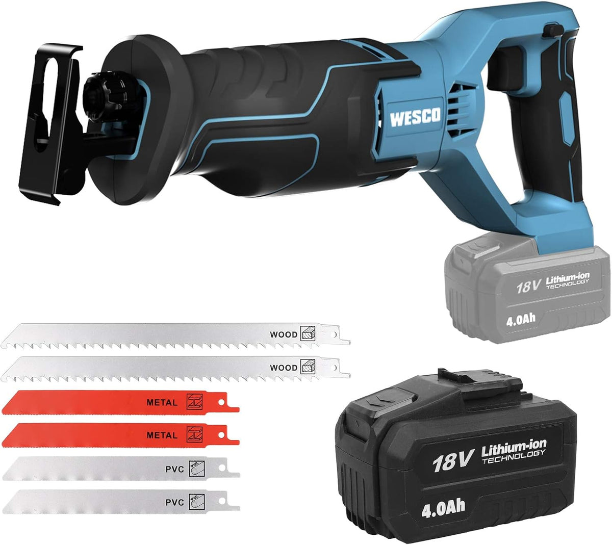 Cordless Reciprocating Saw, 6 Saw Blades, Battery Charger Included, Pack of 2 J8352