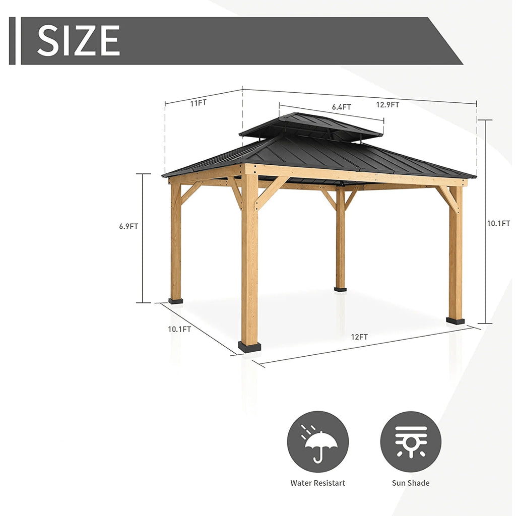 Cedar Wood Frame Gazebo with Metal Roof D7861