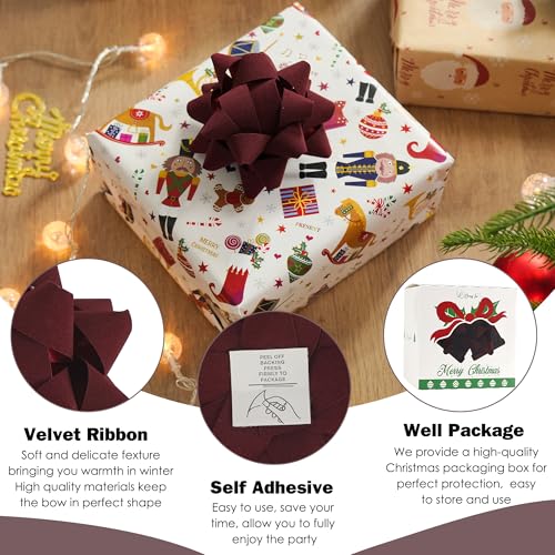 Dark Red Velvet Gift Bow 12 PCs Y499