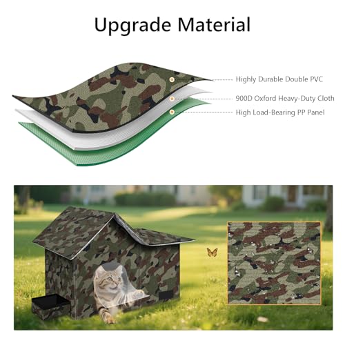 Large Weatherproof Collapsible Cat House with Removable Soft Mat and Bowl I423