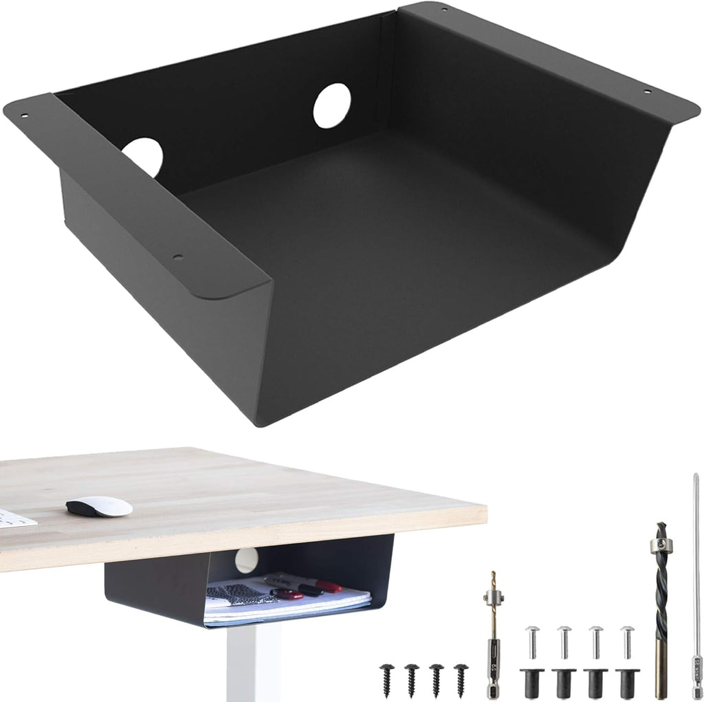 Welded Steel Matte Black Under Desk Storage Shelf Pack of 2 A136