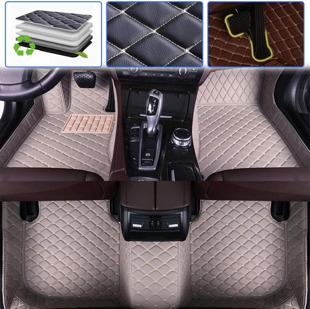 Beige Leather Car Floor Mats Front & Rear Set J369556