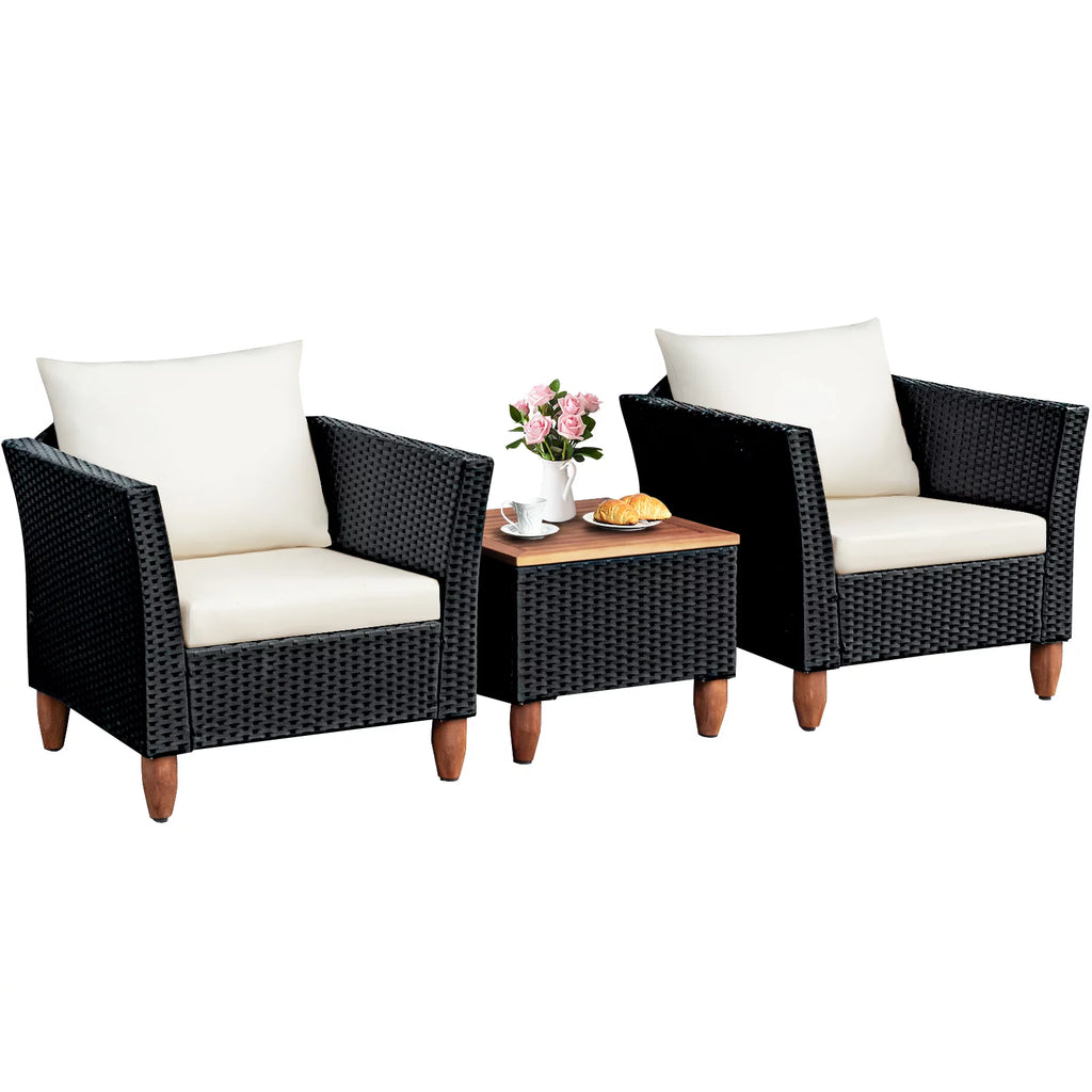3-Piece Wicker Patio Furniture Set with Cushions & Coffee Table R707187